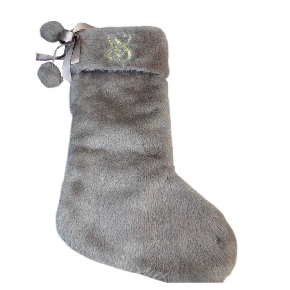 Victoria's Secret Faux Fur Christmas Stocking Monogrammed VS Gray